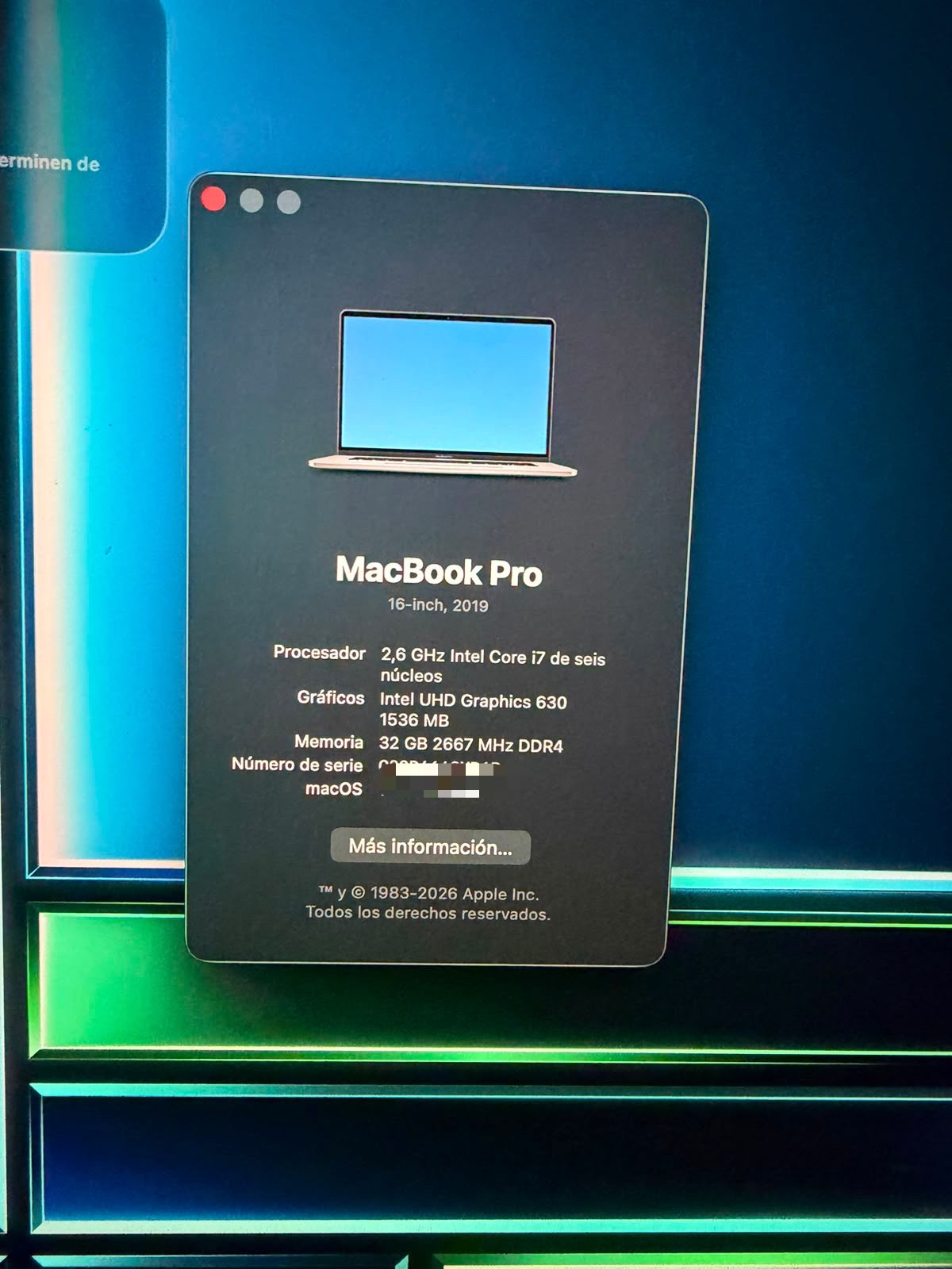 MacBook Pro 16” 2019 512 GB 32 GB RAM cod: 22033-6 - Imagen 8