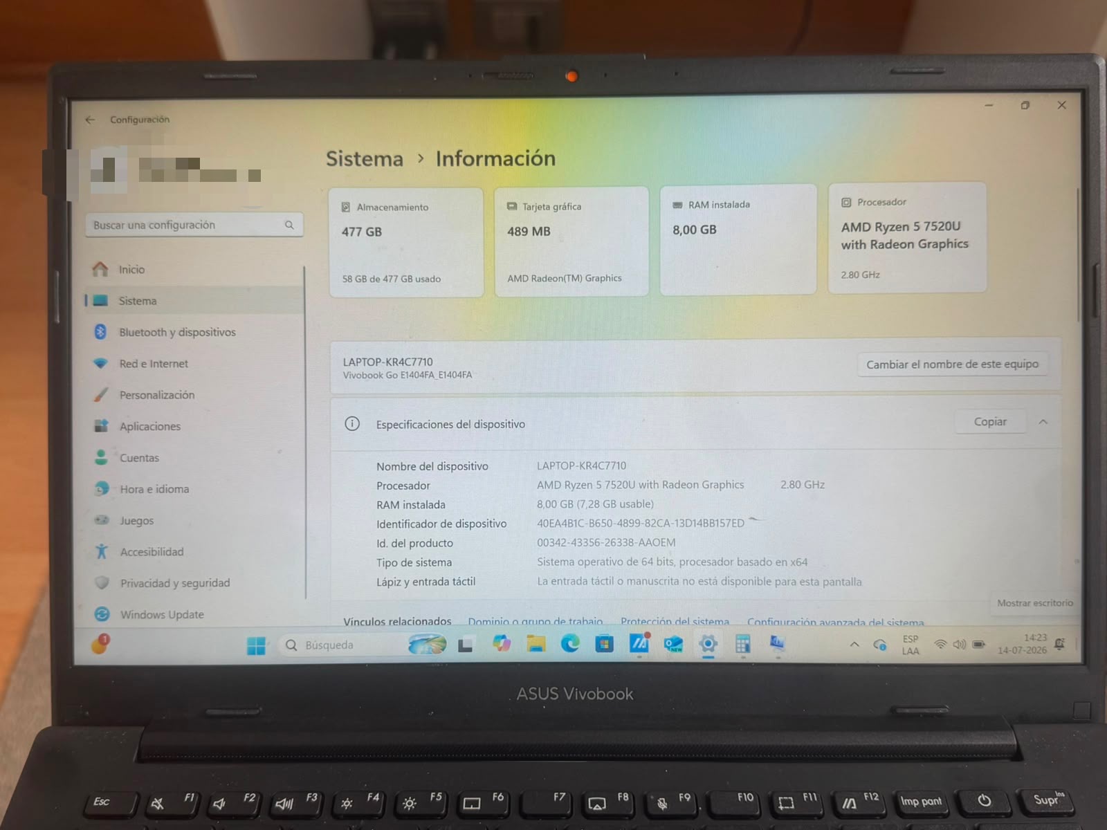 Asus Vivobook E1404FA 14” 2023 480 GB 8 GB RAM cod: 22106-2 - Imagen 12